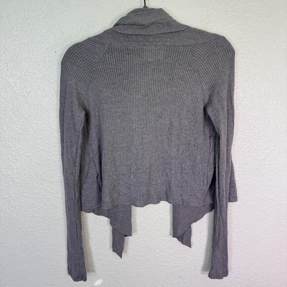 Joah Brown Cardigan Womens One Size Gray Ribbed Open Front Drape Sweater - Picture 4 of 8